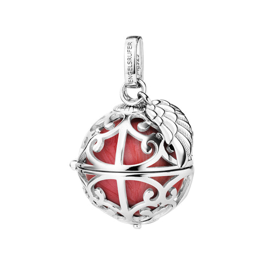 ENGELSRUFER SILVER RED PEARL SMALL ANGEL WING SOUNDBALL PENDANT