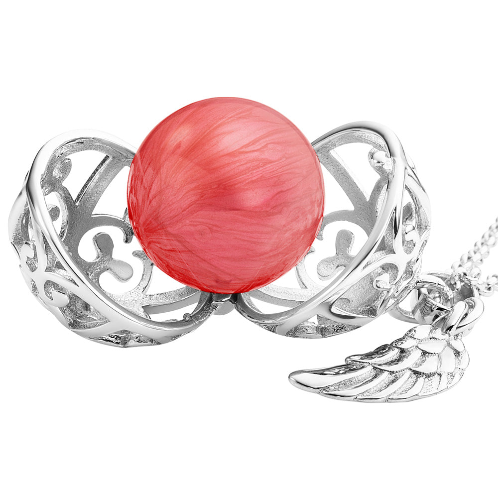 ENGELSRUFER SILVER RED PEARL SMALL ANGEL WING SOUNDBALL PENDANT