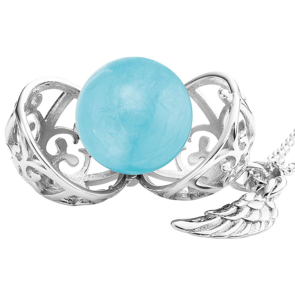 ENGELSRUFER SILVER TURQUOISE PEARL SMALL ANGEL WING SOUNDBALL PENDANT