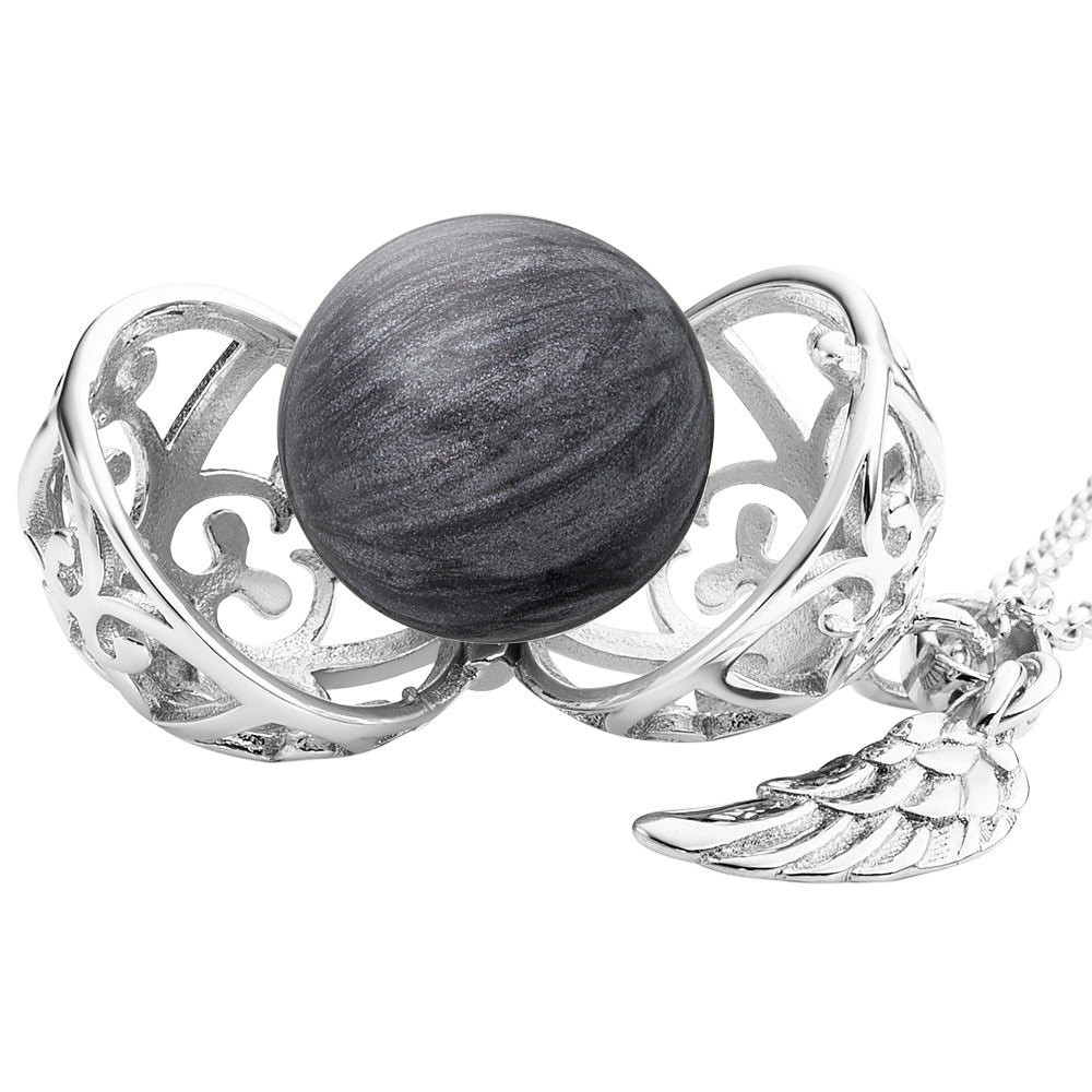 ENGELSRUFER SILVER GREY PEARL SMALL WING ANGEL SOUNDBALL PENDANT