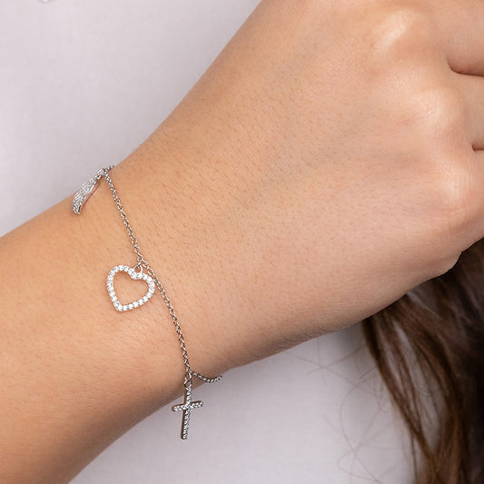 ENGELSRUFER FAITH LOVE HOPE WING HEART CROSS CZ BRACELET