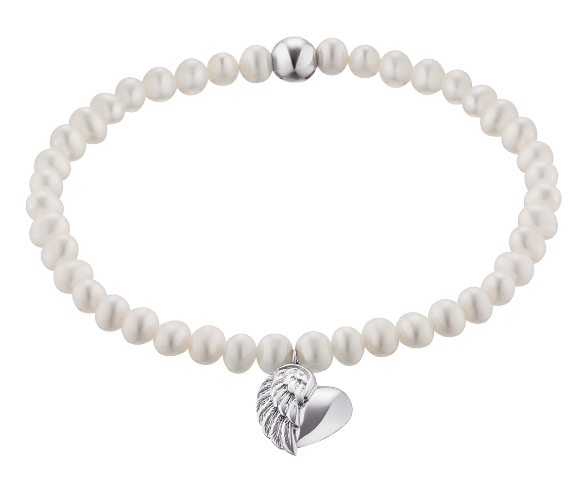 ENGELSRUFER SILVER HEARTWING PEARL STRETCH BRACELET