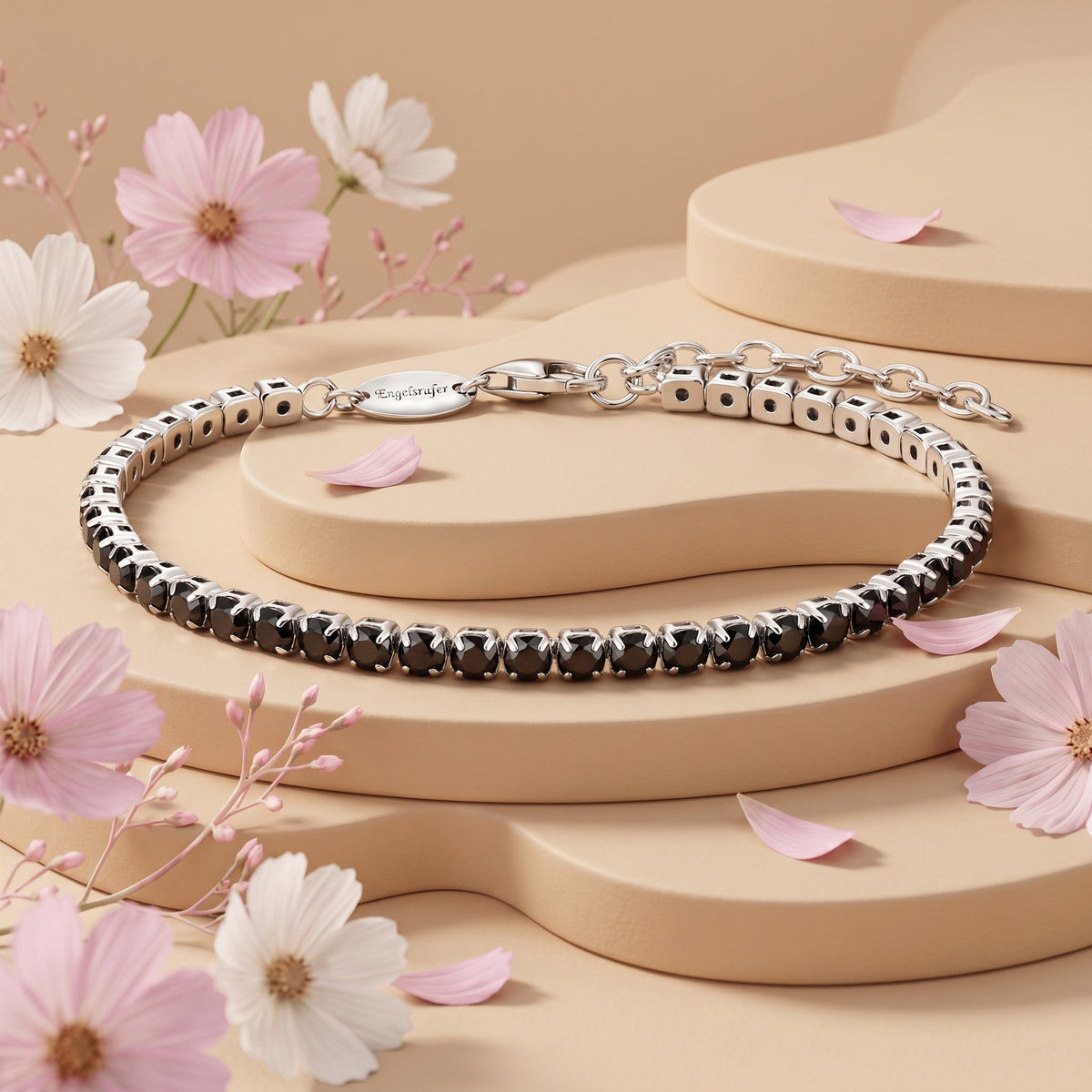 ENGELSRUFER SILVER BLACK CZ TENNIS BRACELET