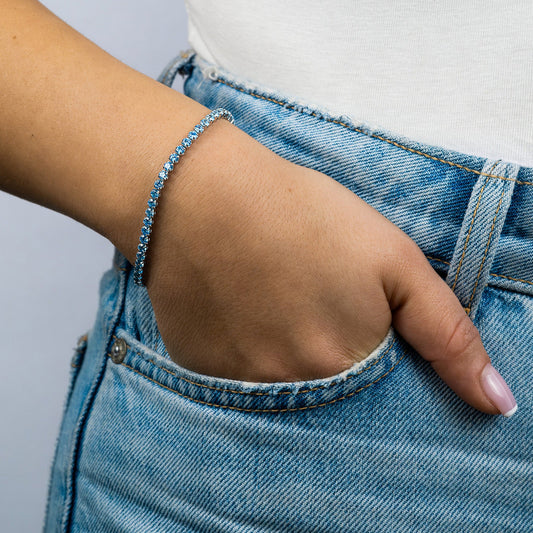 ENGELSRUFER SILVER BLUE CZ TENNIS BRACELET