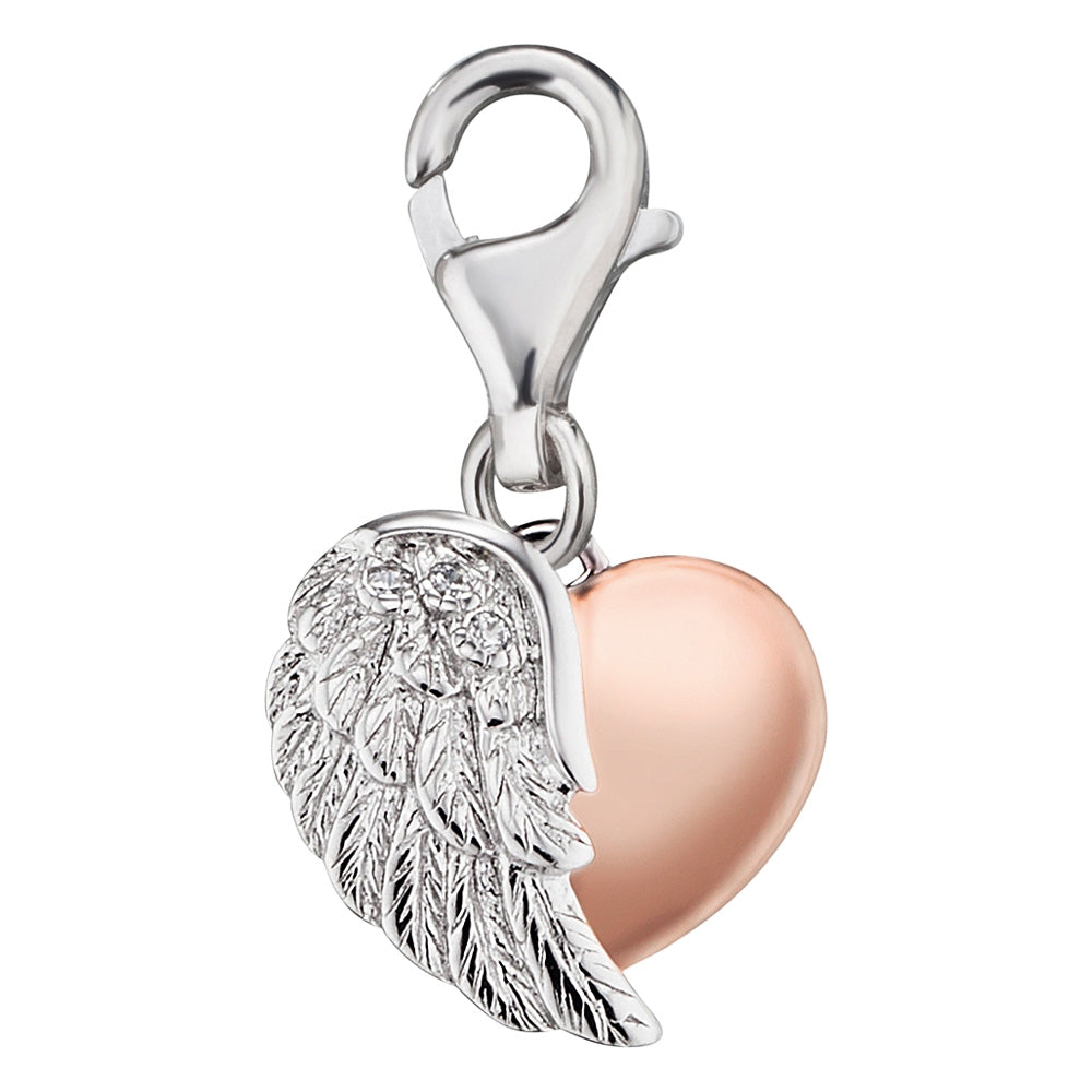 ENGELSRUFER SILVER ROSE GOLD HEARTWING CHARM