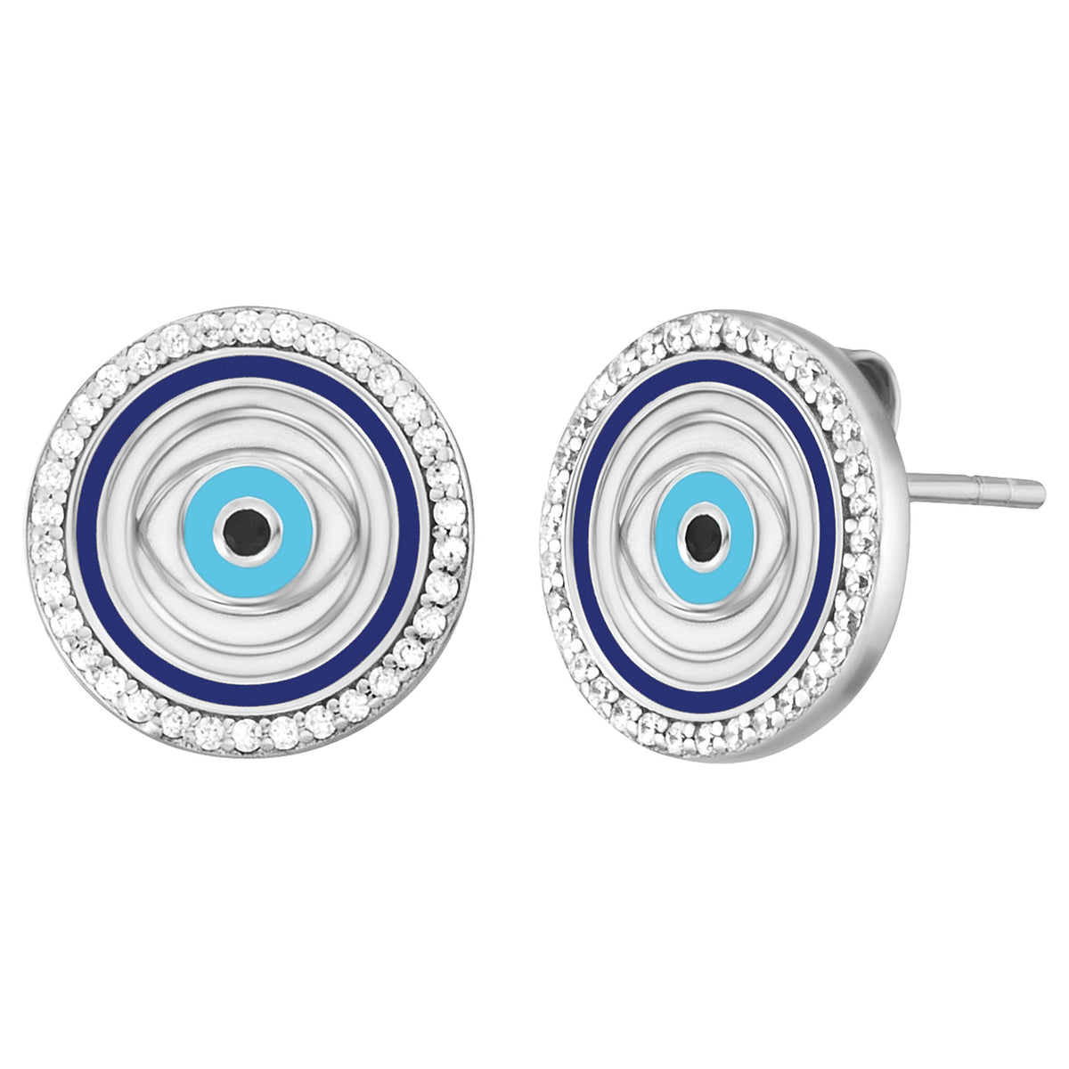 ENGELSRUFER SILVER LUCKY EYE BLUE CZ STUD EARRINGS