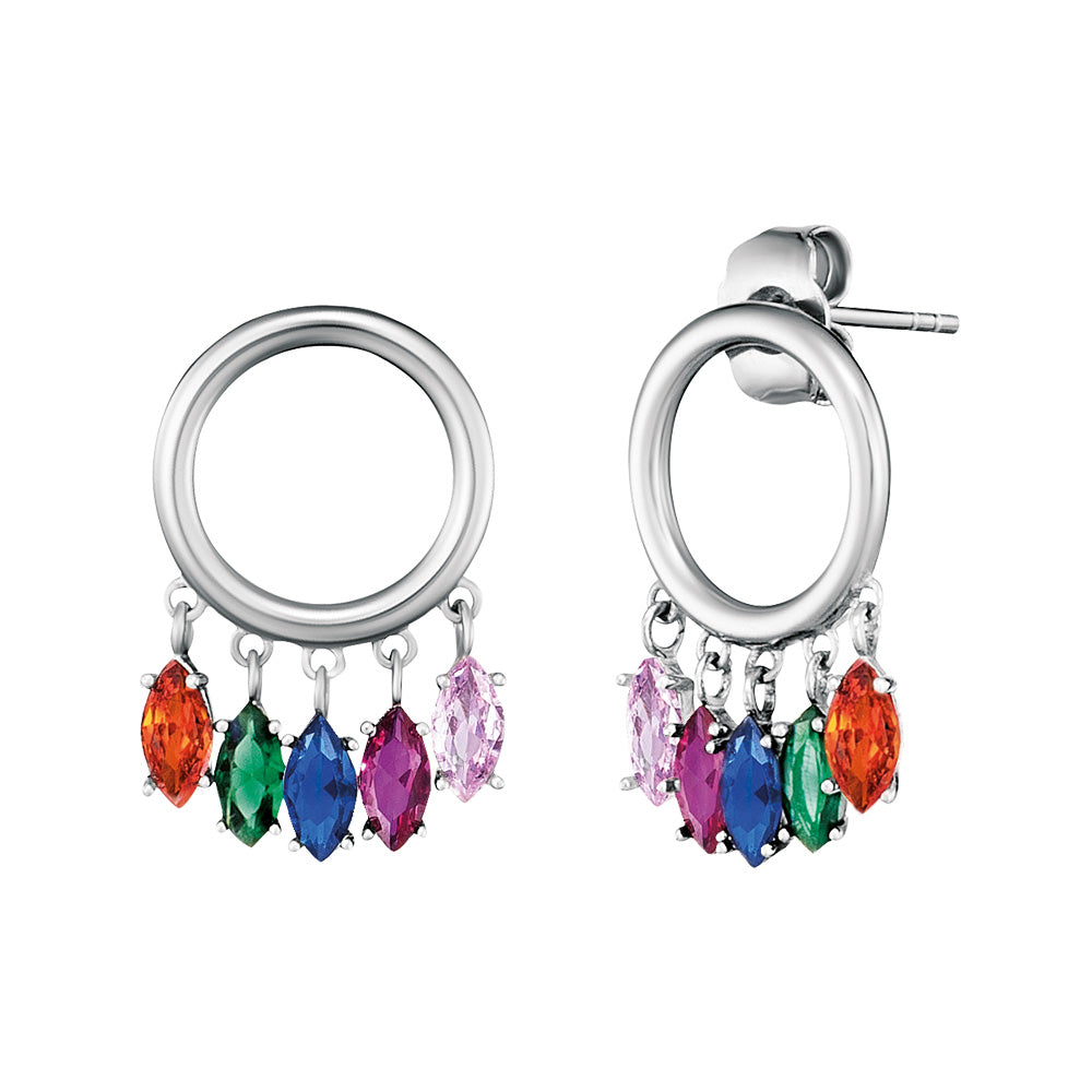 ENGELSRUFER SILVER RAINBOW MARQUISE CZ CIRCLE EARRINGS