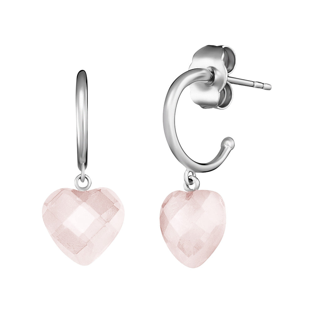 ENGELSRUFER SILVER ROSE QUARTZ HEART HOOP EARRINGS