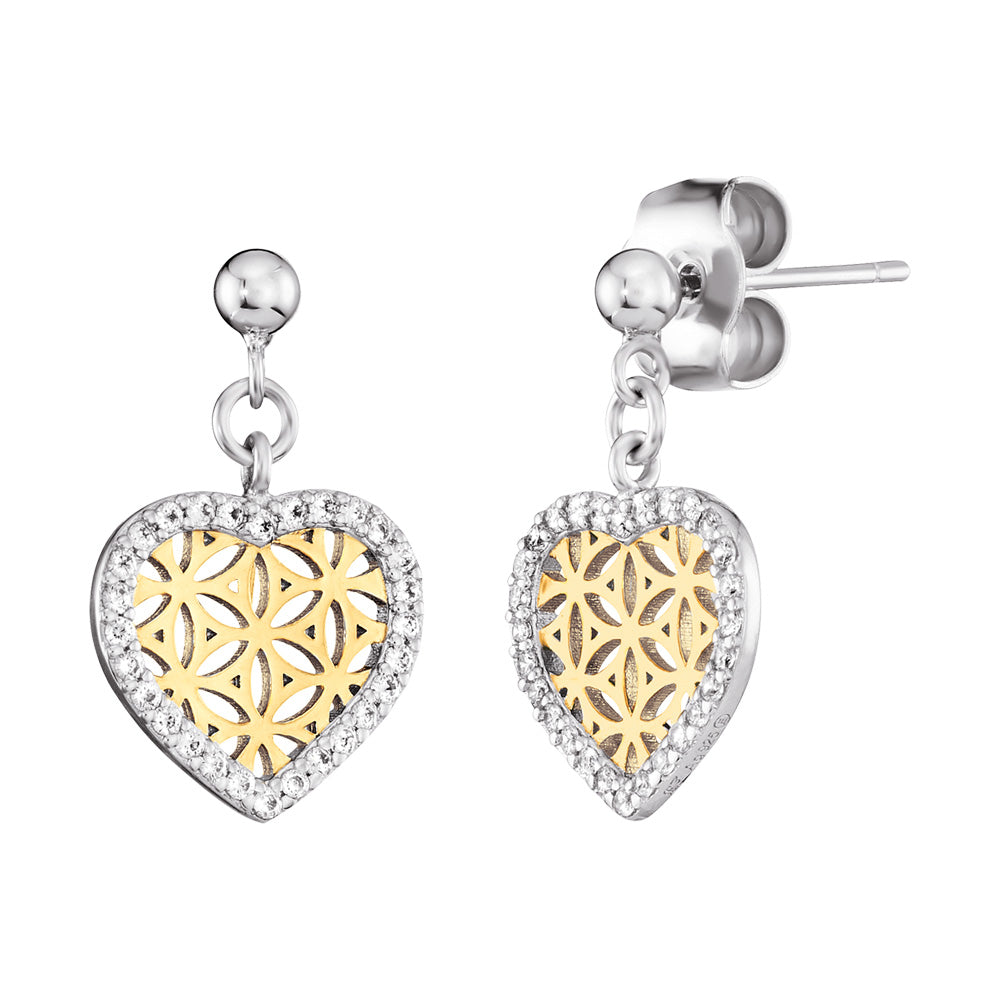 ENGELSRUFER GOLD FLOWER OF LIFE HEART EARRINGS