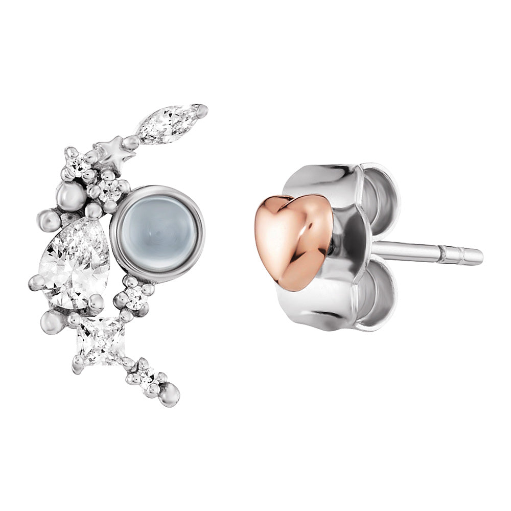 ENGELSRUFER SILVER HEART MOON DUO STUD EARRINGS