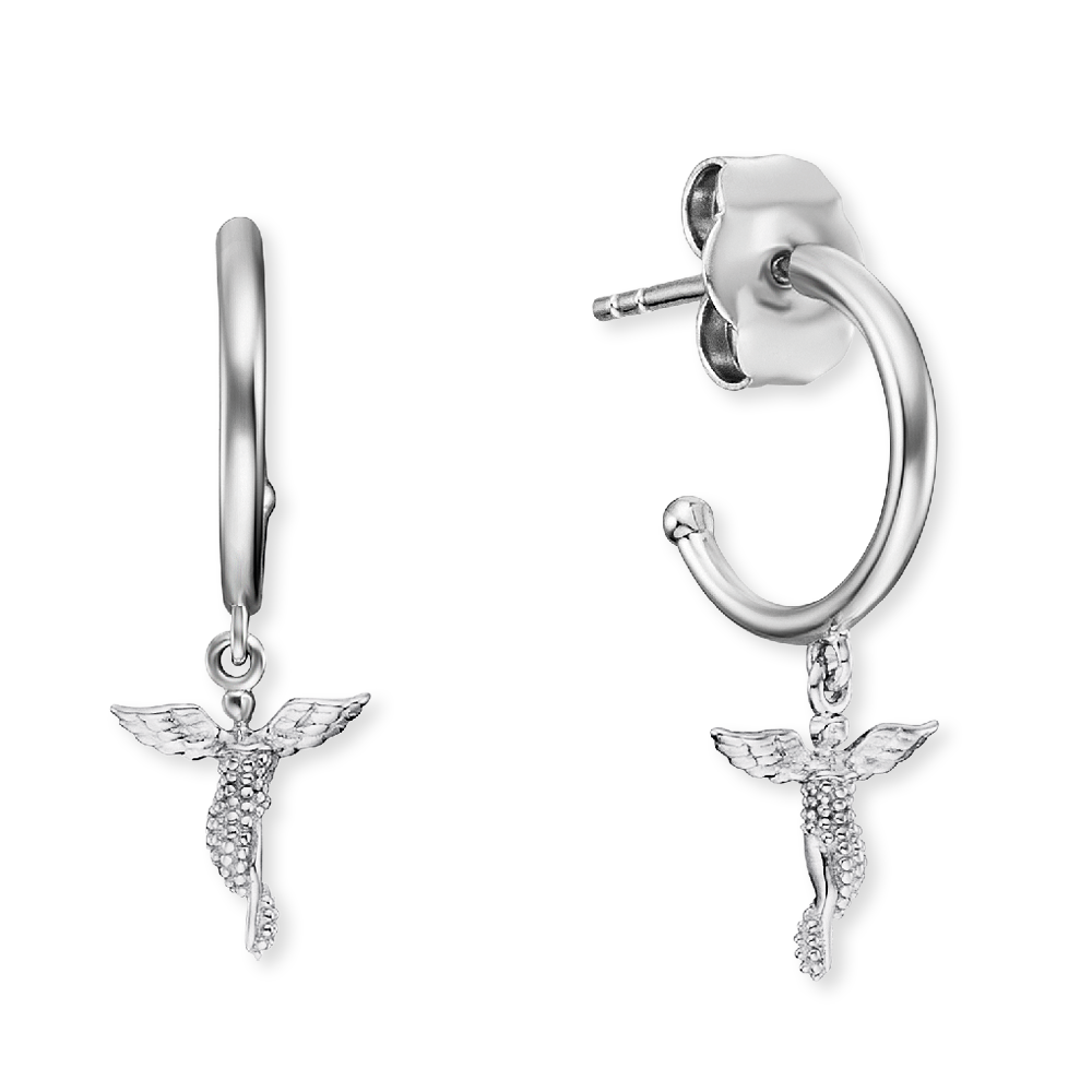 ENGELSRUFER SILVER LITTLE ANGEL CZ HOOP STUD EARRINGS