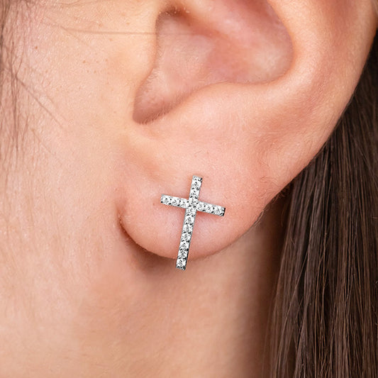 ENGELSRUFER SILVER LITTLE CROSS CZ STUD EARRINGS