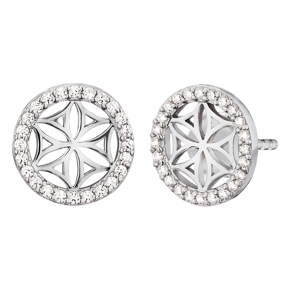 ENGELSRUFER SILVER FLOWER OF LIFE CZ STUD EARRINGS