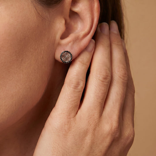 ENGELSRUFER SILVER FLOWER OF LIFE BLACK CZ EARRINGS
