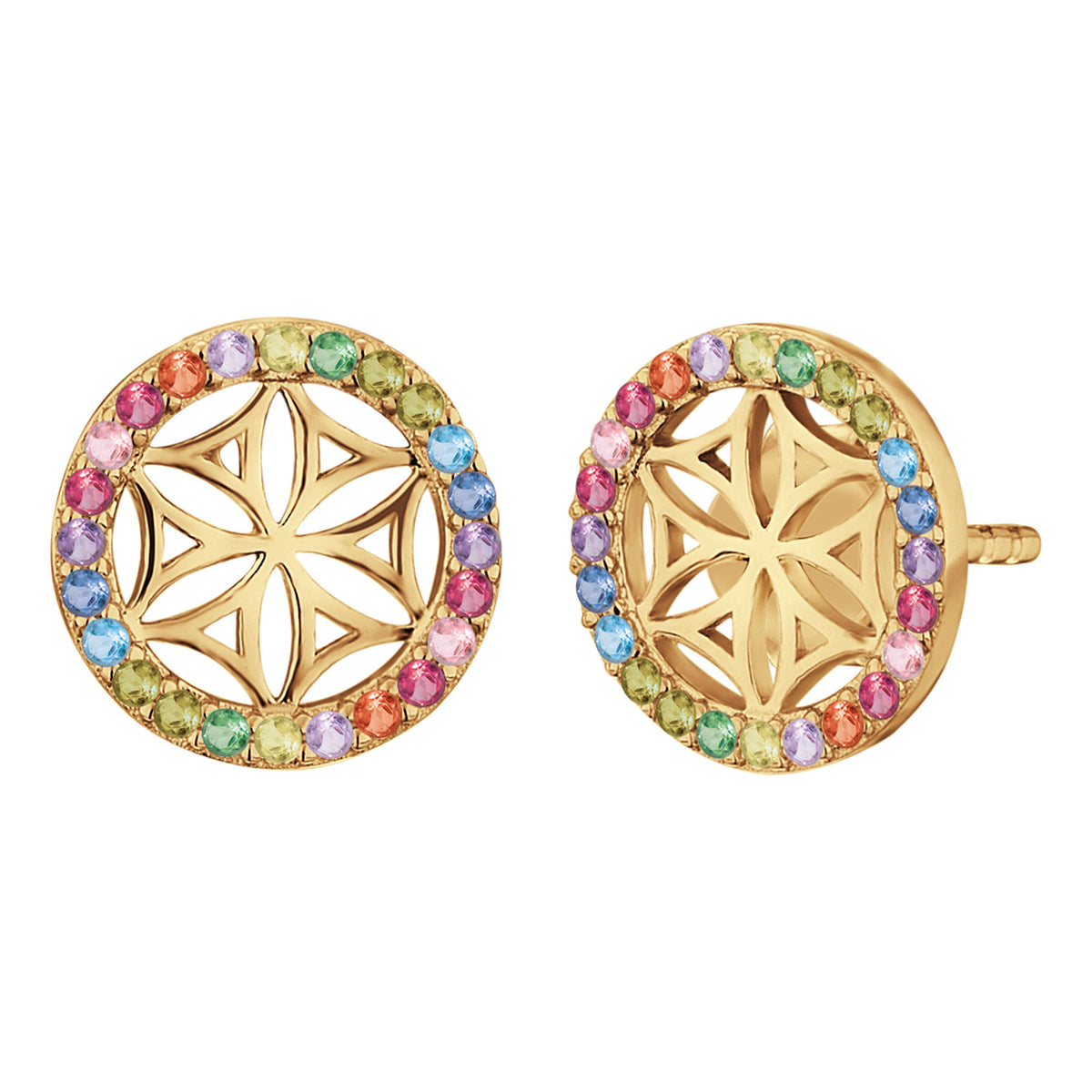 ENGELSRUFER GOLD FLOWER OF LIFE RAINBOW CZ STUD EARRINGS