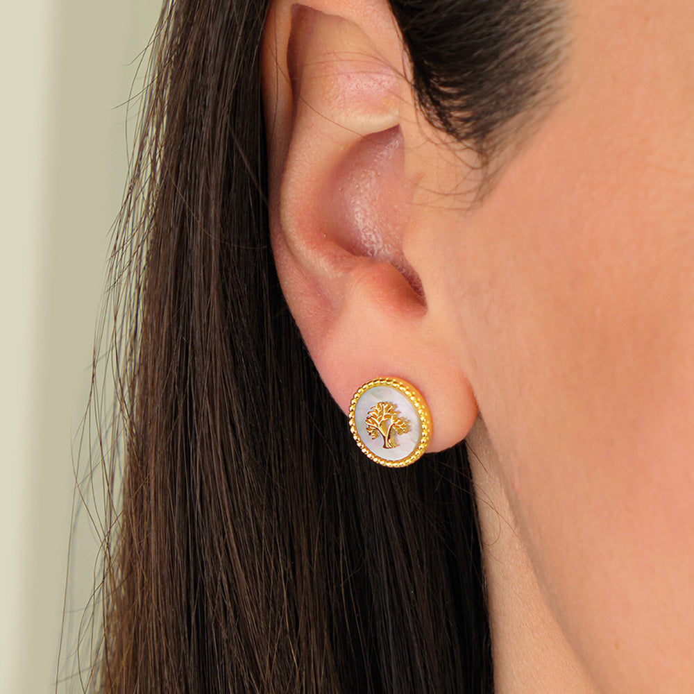 ENGELSRUFER GOLD TREE OF LIFE MOTHER OF PEARL EARRINGS