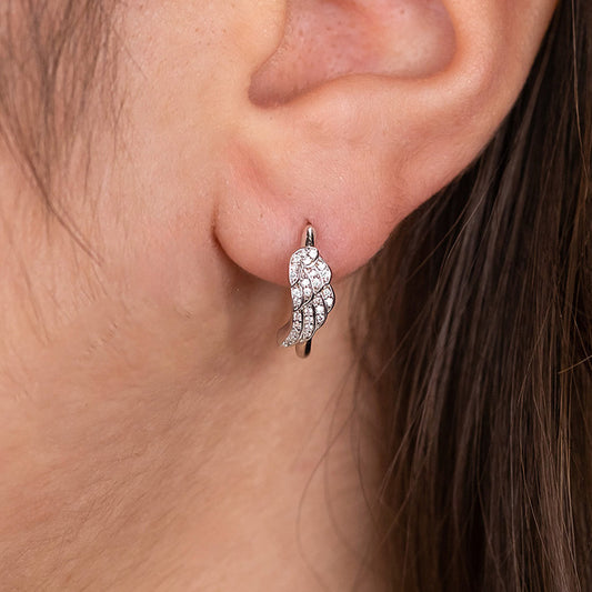 ENGELSRUFER SILVER LITTLE WING CZ HOOP EARRINGS