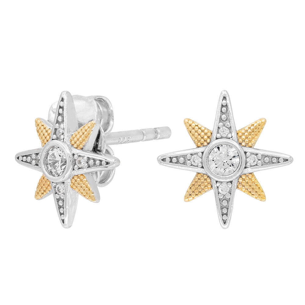 ENGELSRUFER SILVER GOLD NEW STAR CZ STUD EARRINGS