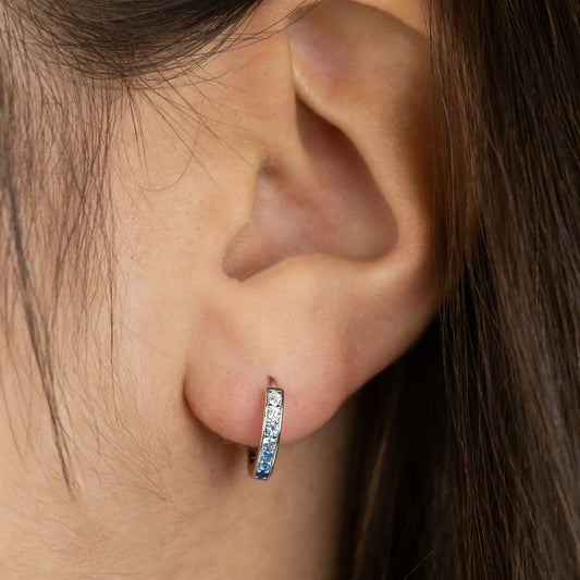 ENGELSRUFER SILVER OCEAN BLUE 13MM CZ HOOP EARRINGS