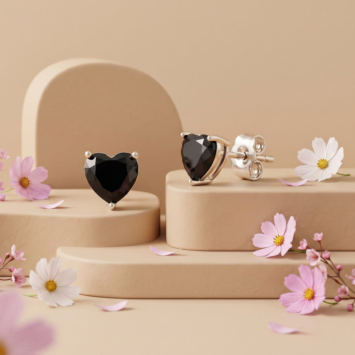 ENGELSRUFER SILVER HEART SOLITAIRE BLACK CZ EARRINGS