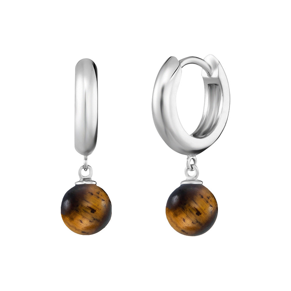 ENGELSRUFER SILVER TIGER EYE HOOP EARRINGS