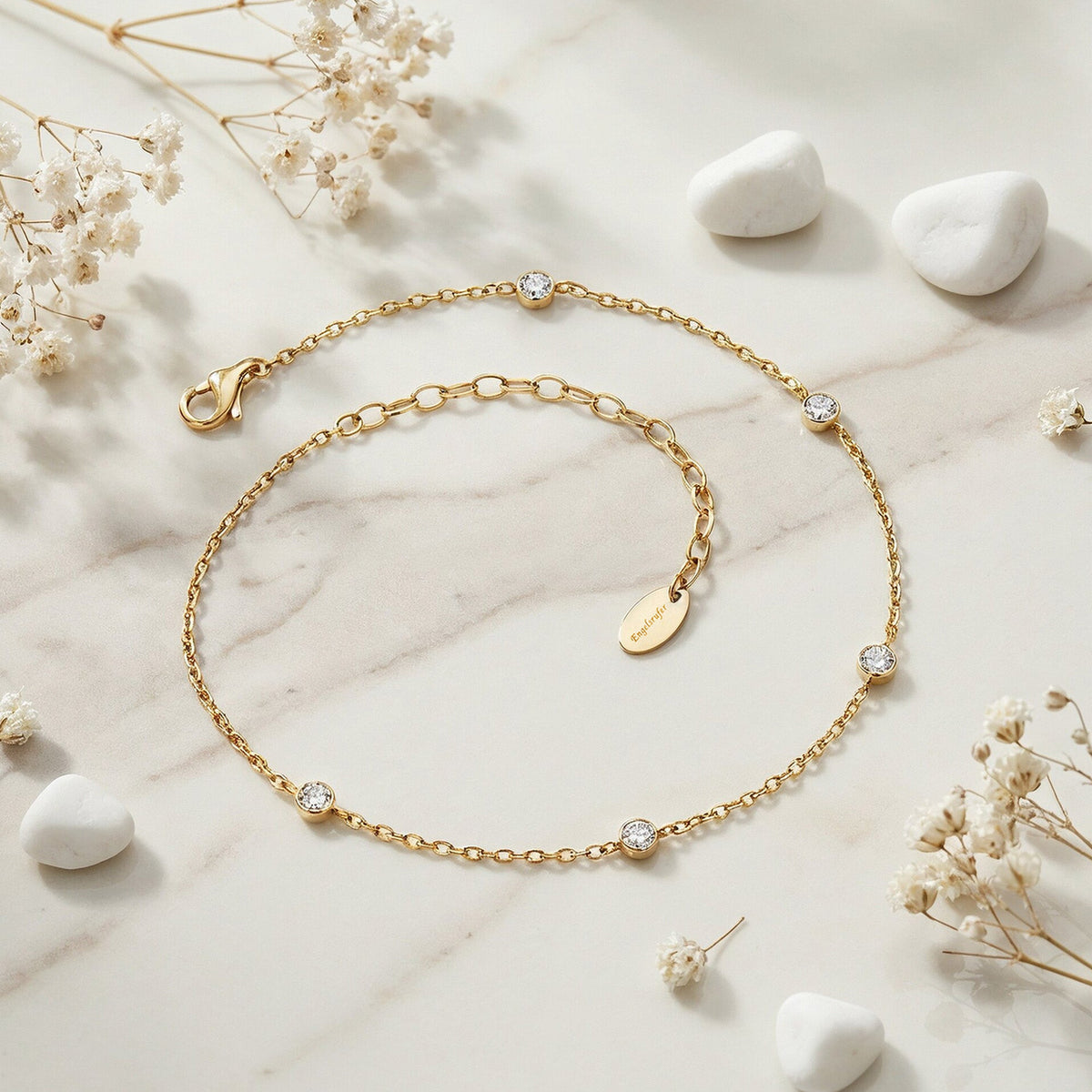 ENGELSRUFER GOLD MOONLIGHT CZ STEEL ANKLET