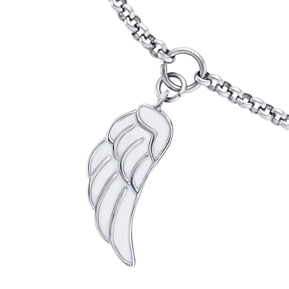 ENGELSRUFER STEEL WHITE ENAMEL ANGEL WING ANKLET