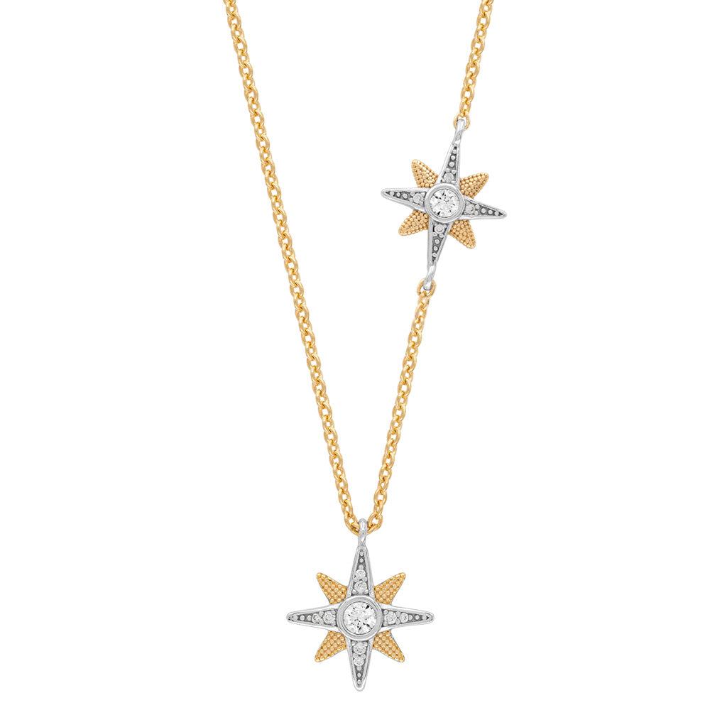 ENGELSRUFER SILVER GOLD TWIN NEW STAR CZ NECKLACE