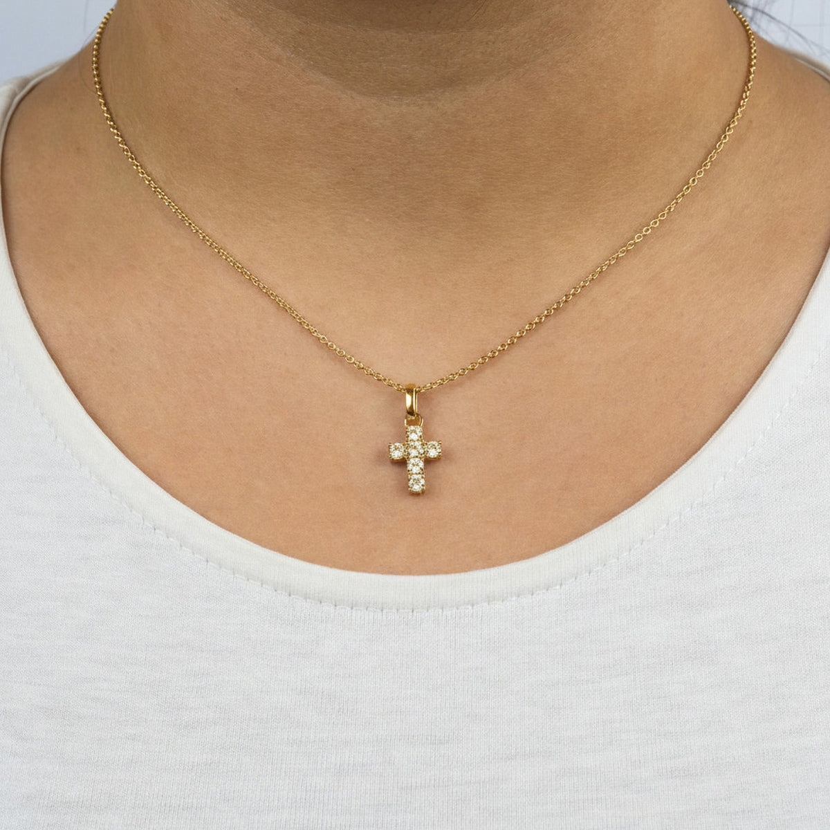 ENGELSRUFER GOLD HOPE CROSS CZ NECKLACE