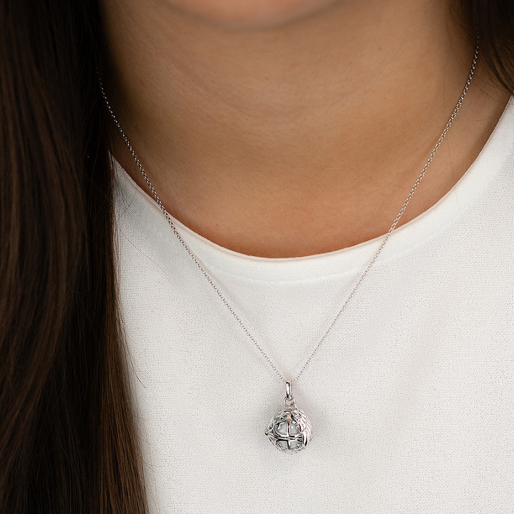 ENGELSRUFER SILVER WHITE PEARL ANGEL WING SOUNDBALL NECKLACE