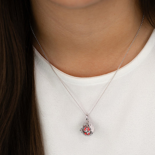 ENGELSRUFER SILVER RED PEARL ANGEL WING SOUNDBALL NECKLACE