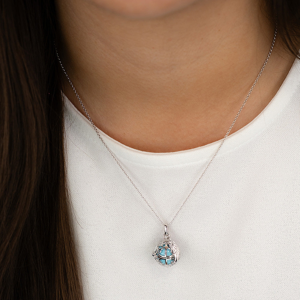 ENGELSRUFER SILVER TURQUOISE PEARL ANGEL WING SOUNDBALL NECKLACE