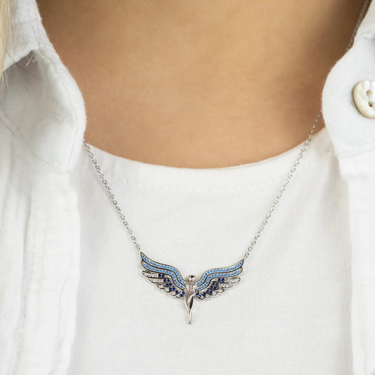 ENGELSRUFER SILVER FLYING ANGEL OCEAN BLUE NECKLACE