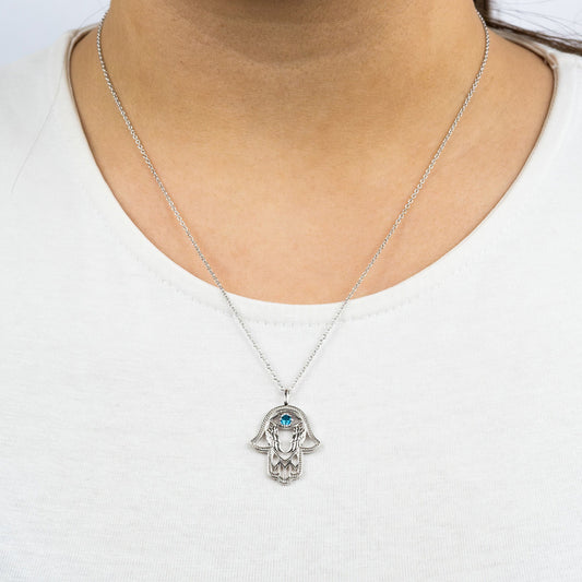 ENGELSRUFER SILVER FATIMA HAND LUCKY EYE NECKLACE