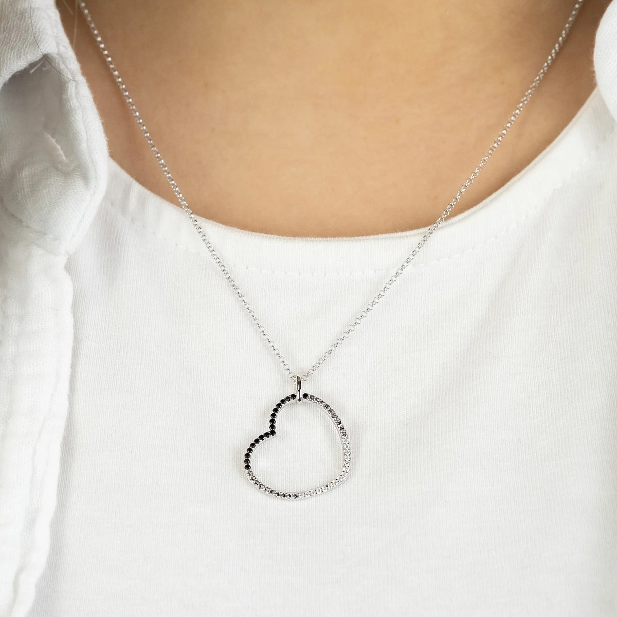 ENGELSRUFER SILVER DARK SHADE HEART CZ NECKLACE