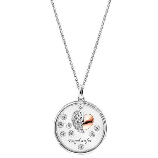 ENGELSRUFER SILVER & ROSE GOLD CZ HEARTWING GLASS LOCKET NECKLACE
