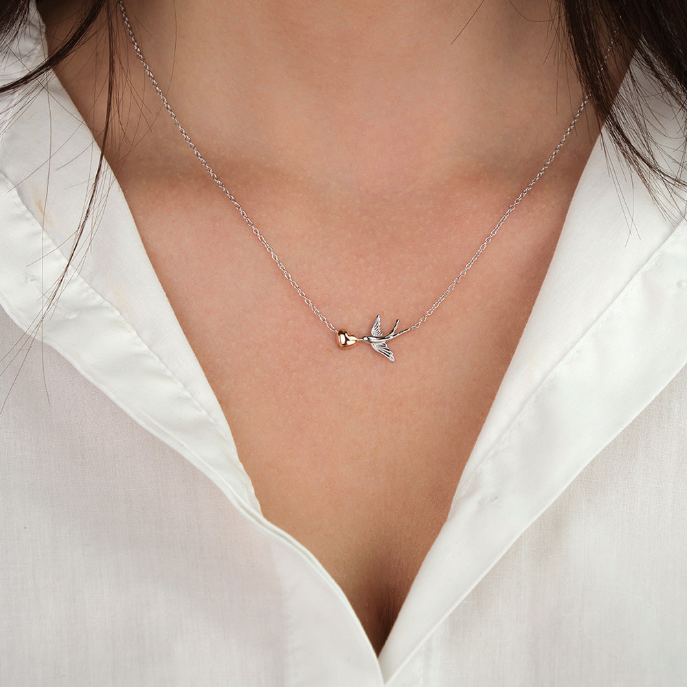 ENGELSRUFER SILVER SWALLOW LOVE HEART NECKLACE
