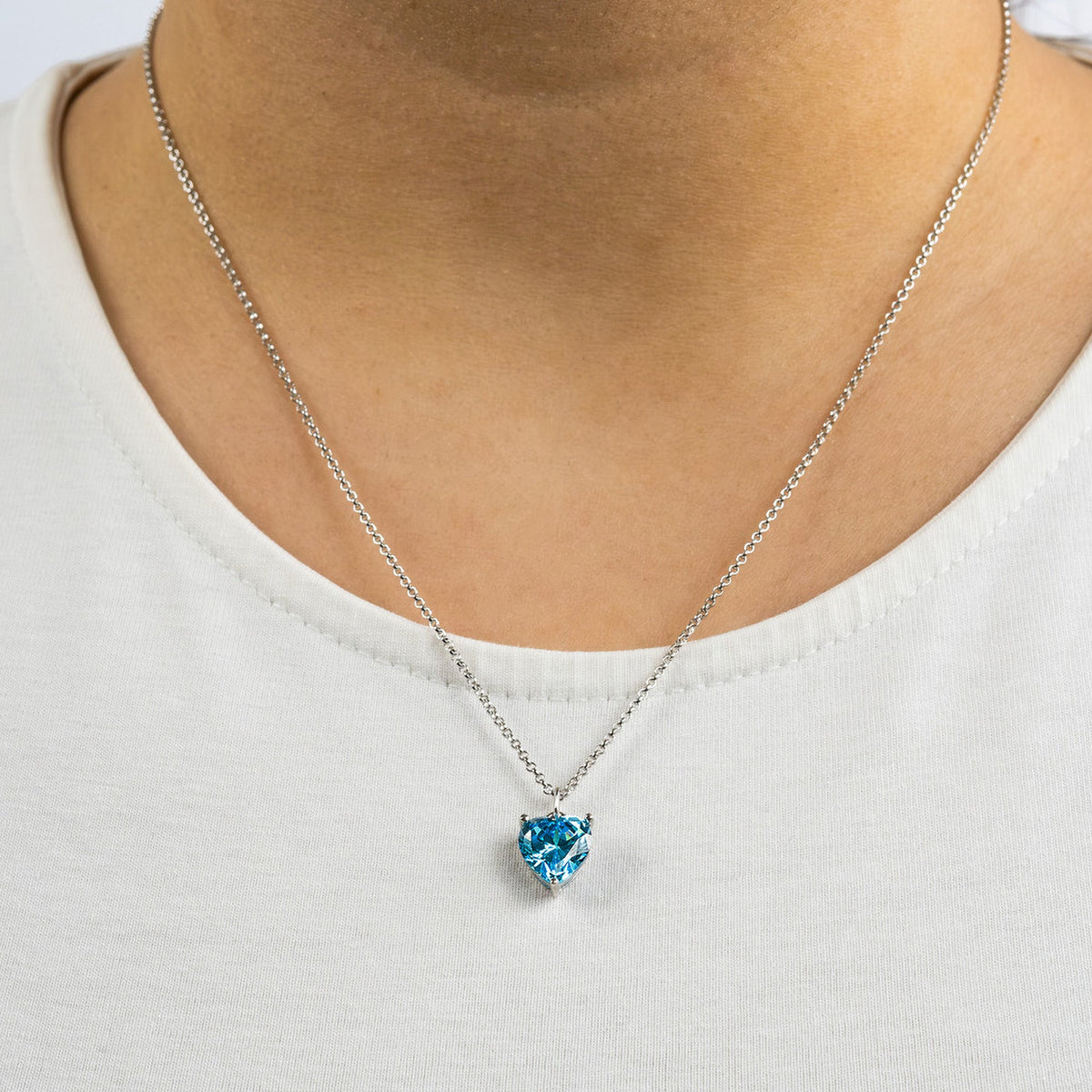 ENGELSRUFER SILVER HEART SOLITAIRE BLUE CZ NECKLACE