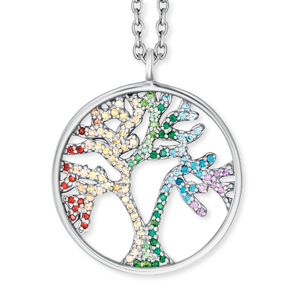 ENGELSRUFER SILVER TREE OF LIFE RAINBOW CZ NECKLACE