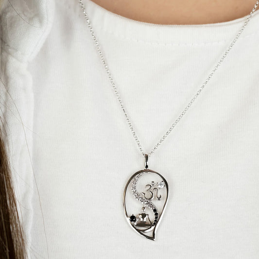 ENGELSRUFER SILVER YIN YANG BALANCE BUDDHA OM CZ LEAF PENDANT