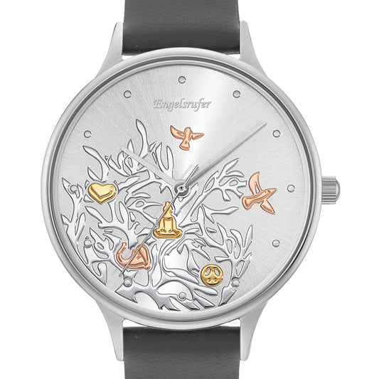 ENGELSRUFER TREE OF LIFE SILVER LEATHER WATCH & BRACELET SET