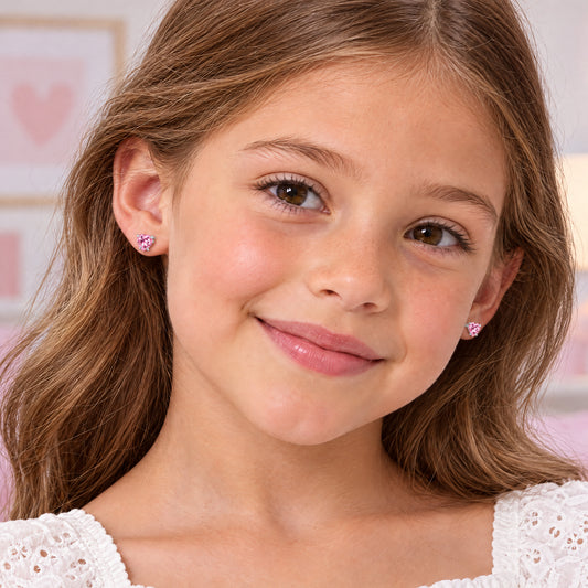 HERZENGEL PINK HEART SOLITAIRE CZ EARRINGS