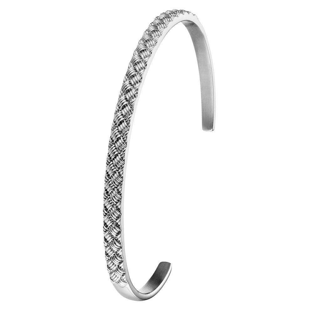 SAVE BRAVE WEAVE CHECKER PLATE MEN'S STEEL THIN CUFF BRACELET