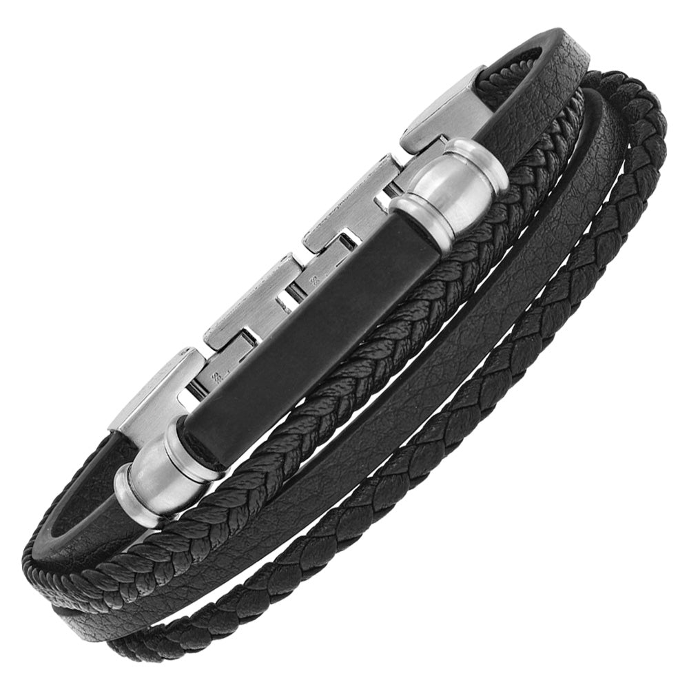 SAVE BRAVE FELIX BLACK LEATHER ID BRACELET