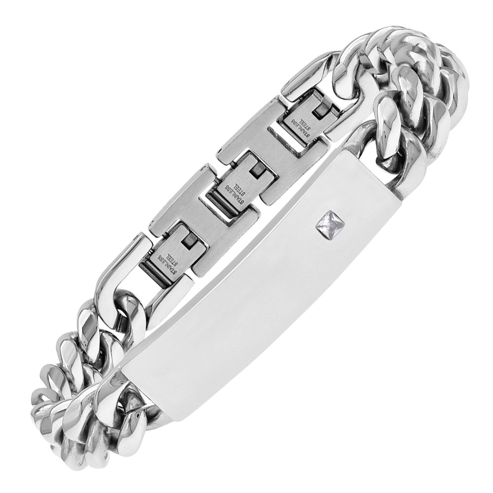 SAVE BRAVE FLORIAN CZ ID STAINLESS STEEL BRACELET