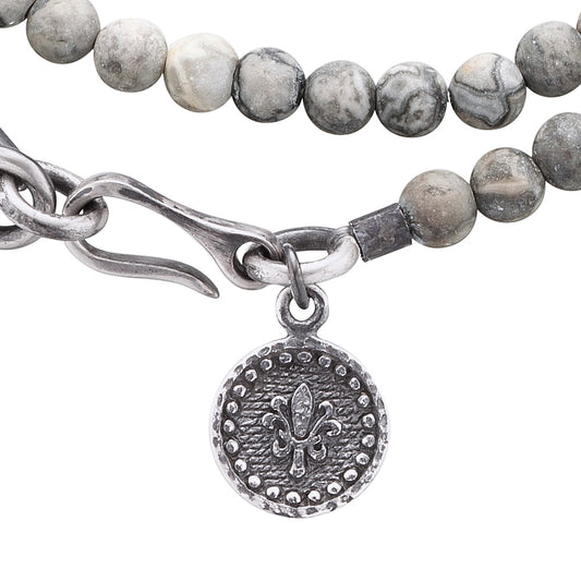 SAVE BRAVE STEEL GREY JASPER SWORD WRAPAROUND BRACELET