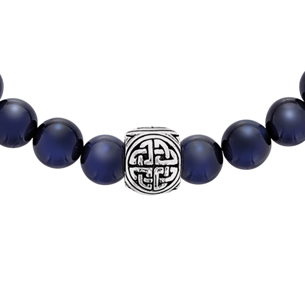SAVE BRAVE STEEL BLUE TIGER EYE VIKING SHIELD KNOT BRACELET