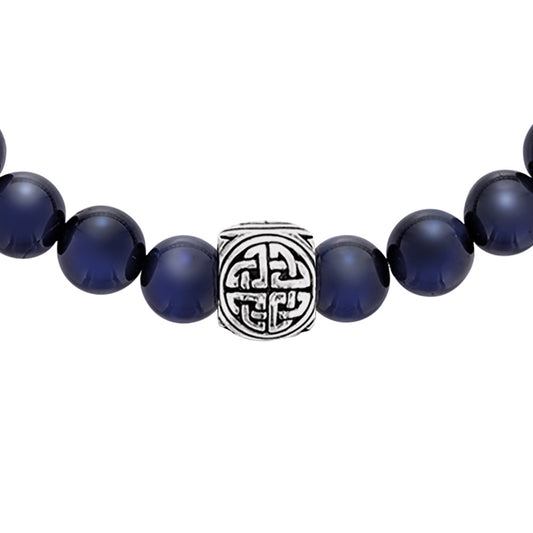 SAVE BRAVE STEEL BLUE TIGER EYE VIKING SHIELD KNOT BRACELET