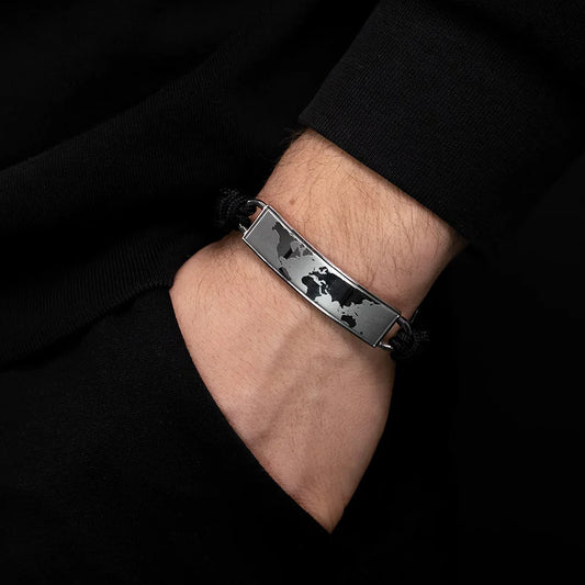 SAVE BRAVE WORLD MAP BLACK PARACORD BRACELET