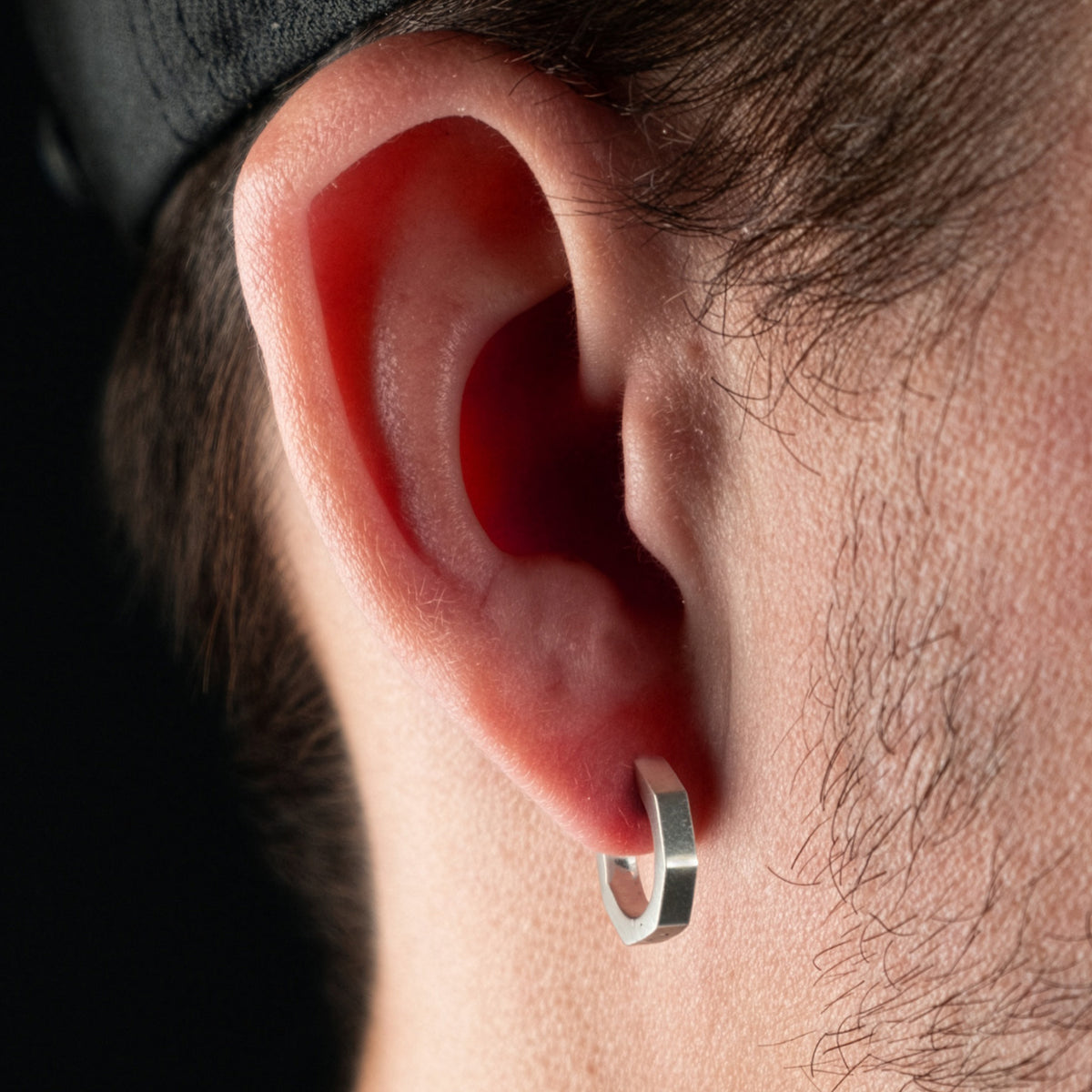 SAVE BRAVE HEXAGONAL NUT HUGGIE HOOP MEN'S EARRING